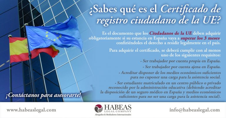 Certificado registro ciudadano UE residencia en España Habeas Legal - Derecho de Extranjería e Inmigración