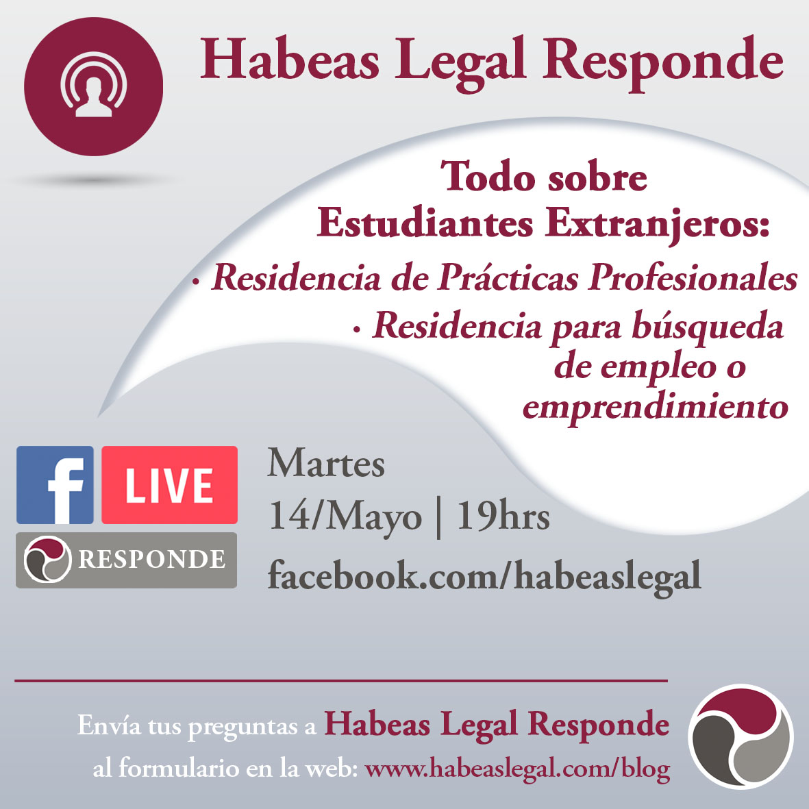 Habeas FB Live ad calendar residencia 14 Mayo Habeas te responde