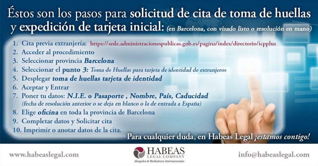 Pasos y requisitos toma de huellas para TIE trámites extranjería Habeas Legal - Obtención de la Nacionalidad Española Bot