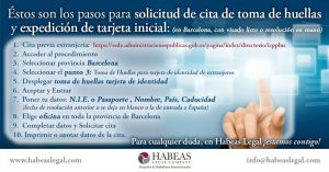 Pasos y requisitos para hacer la cita de toma de huellas para la expedición de la Tarjeta de identificación de extranjero (TIE), Habeas Legal abogados extranjería e inmigración Barcelona.