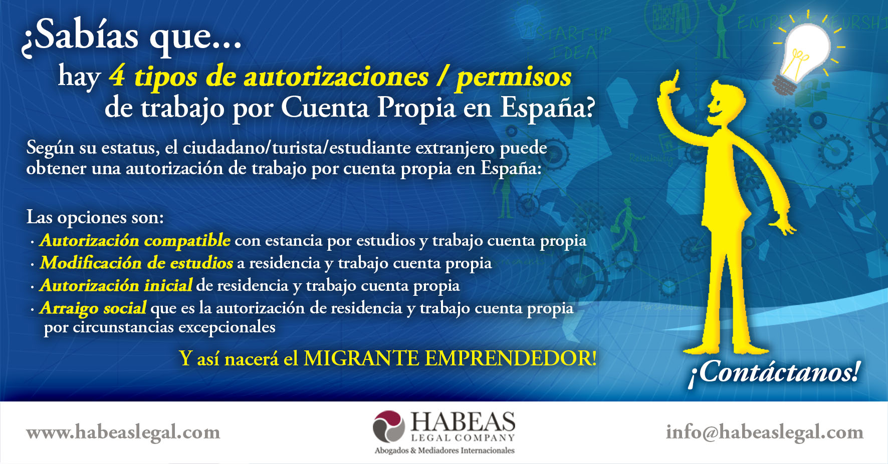 Permiso residencia y trabajo cuenta propia tipos autorizaciones Habeas Legal - Emprender en España - Autónomo Extranjero